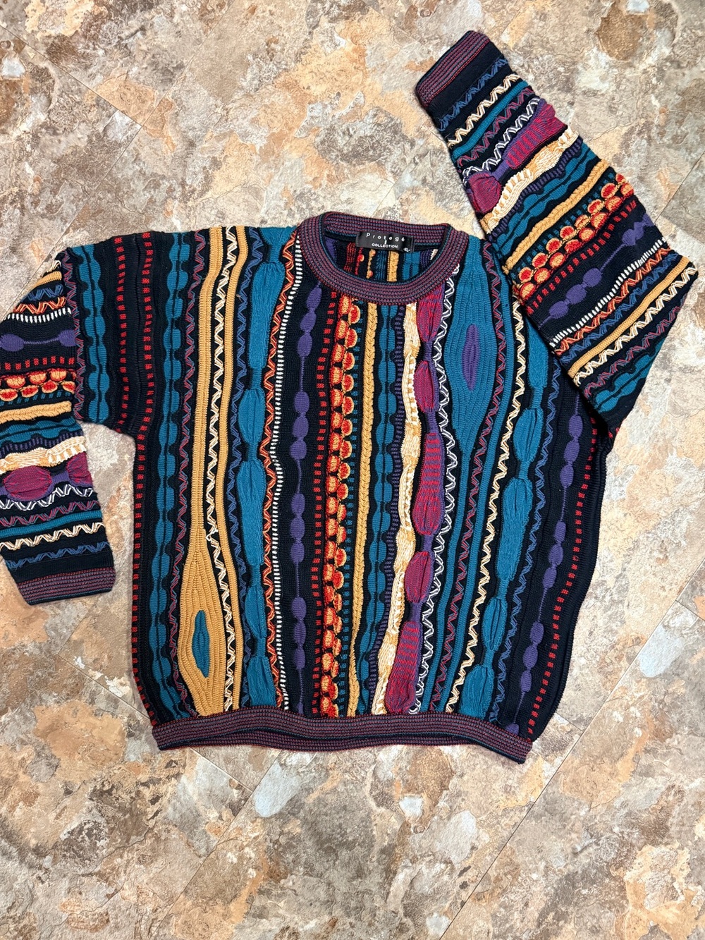 Vintage 90’s Men’s Protege I collection Coogi style colorful 3-D knit sweater